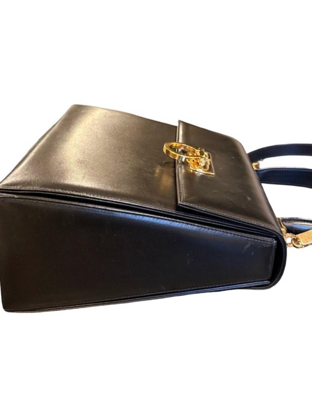 Salvatore Ferragamo Vintage Gancini Top Handle Bag Black Leather Gold Hardware - Picture 11 of 14